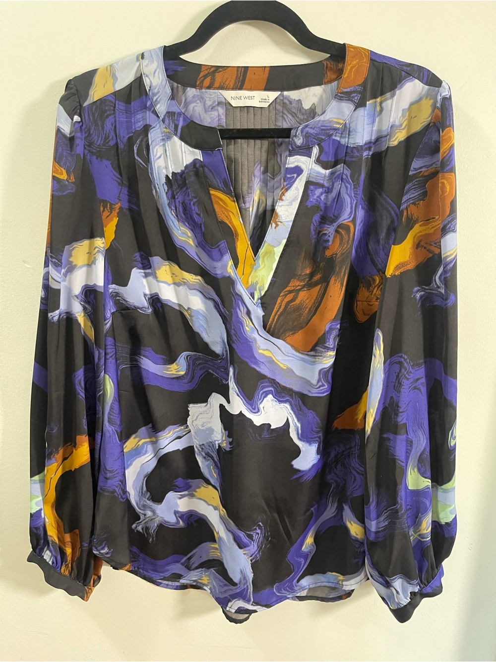 Nine West Abstract Marble Print Blouse Large